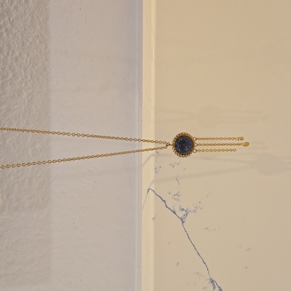 Sezane Necklace, Blue Stone Pendant With Drops - Picture 15 of 17